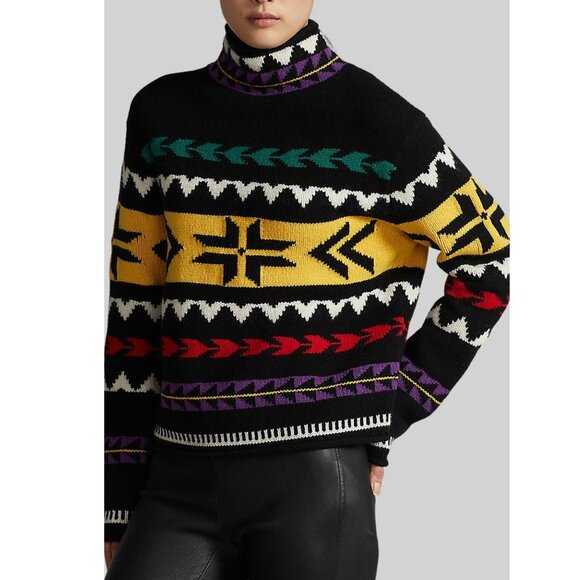 RALPH LAUREN POLO Geo-Motif Turtleneck tunic Sweater Cashmere wool Aztec Tribal - Picture 3 of 12